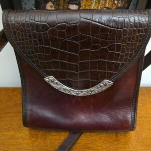 Brighton Dark Brown Croc-Embossed Messenger Bag